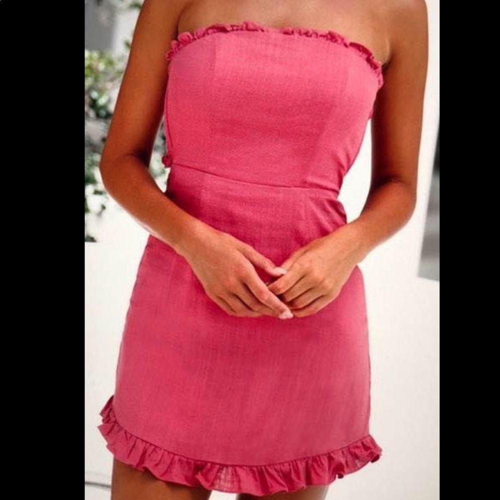 PRINCESS POLLY LIGHT PINK STRAPLESS SELF TIE DRESS